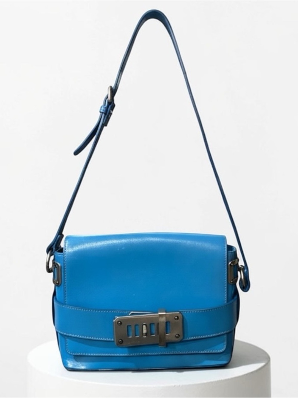 ETRO Blue Leather Belted Push-Lock Shoulder Bag - Rare 2014 Italy Authentic!